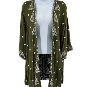 Open Lightweight Oversized Embroidered Floral coverup Shawl Poncho Top